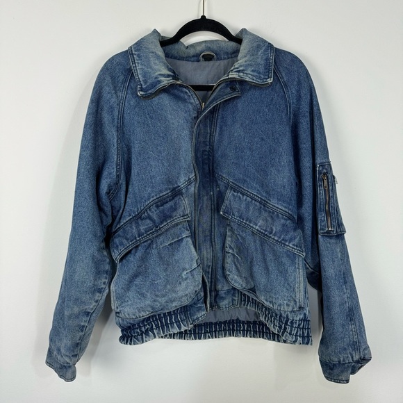 Vintage Hunt Club Oversized Denim Bomber Jean Jacket Y2K Retro Grunge 90s